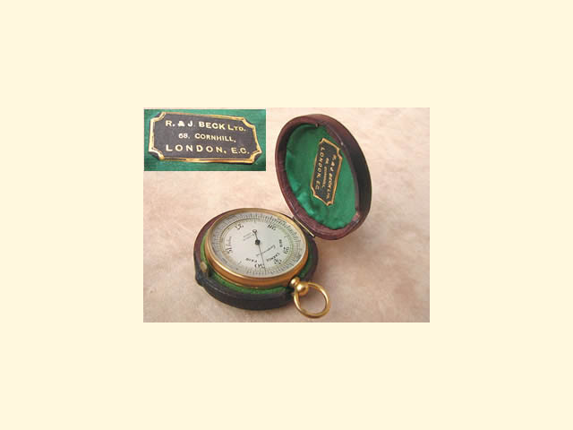 Gilded pocket barometer by  R & J Beck circa 1890